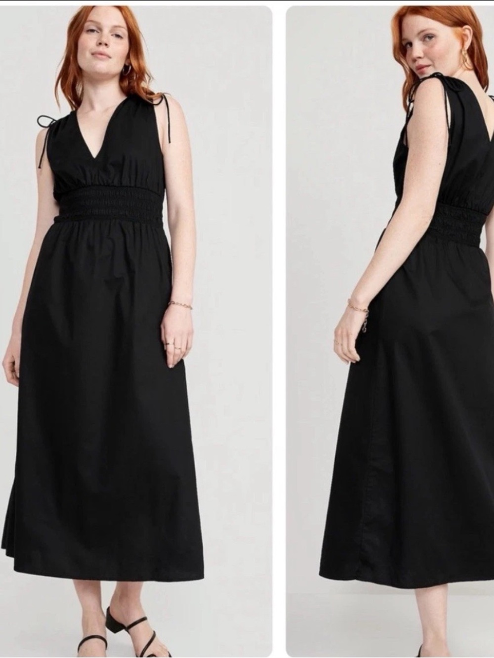 Old Navy fit & flare sleeveless tie shoulder smocked maxi dress black jack small